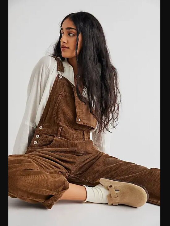 We The Free Pants - We the Free Free People Brown Corduroy Bib Overall Size L Baggy Loose Casual